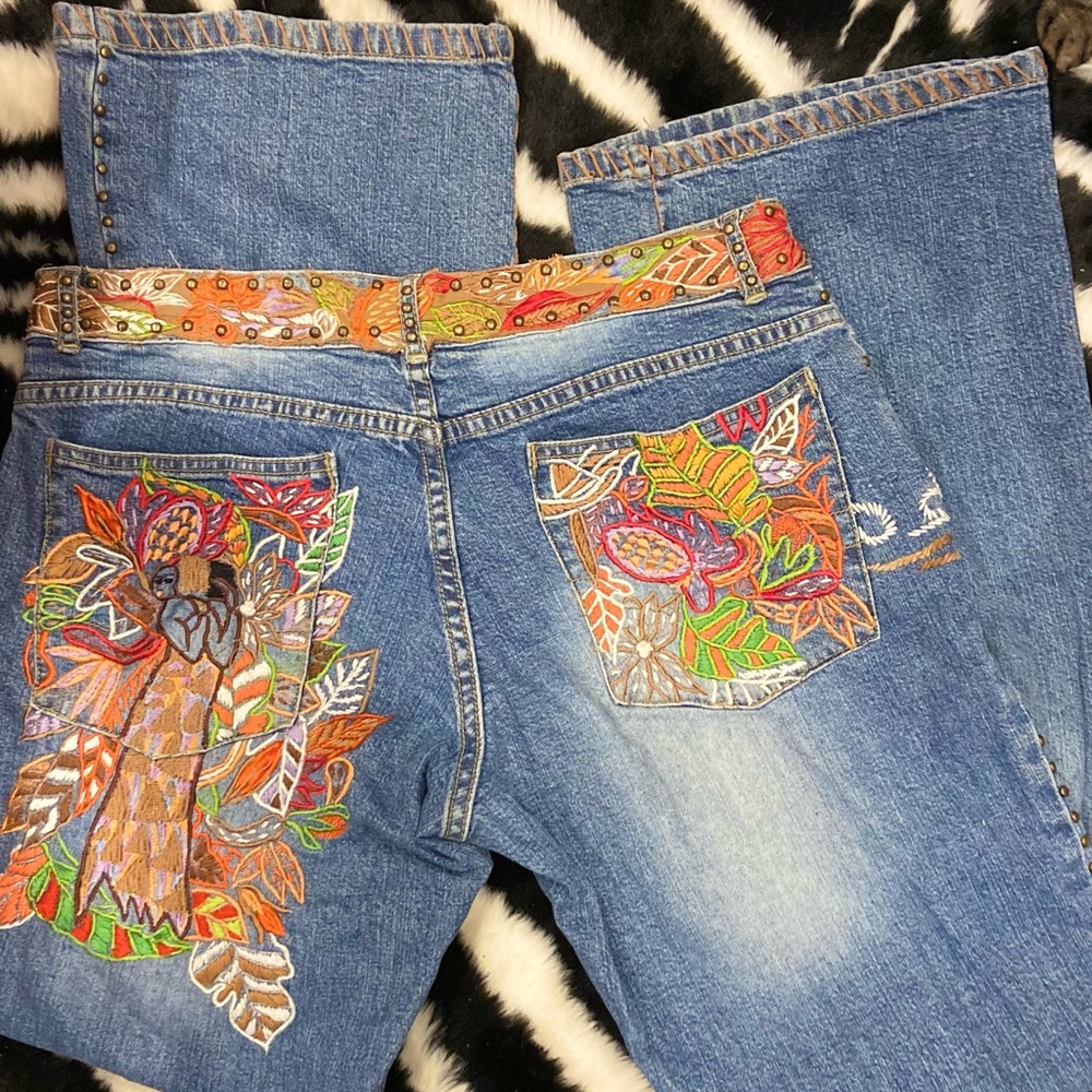 Basil and Maude embroidered and studded Y2K vintage lowrise bootcut jeans